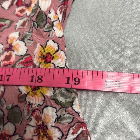 Xhiliration XXL Pink Floral V Neck Romper Keyhole Back Twist Knot Cutout Sleeves - Picture 10 of 12